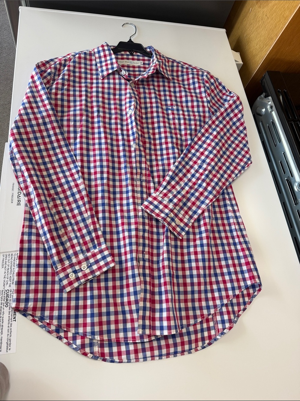 Bald Head Blues Men's Checked Long-Sleeve Dress Shirt in Red, Blue & White